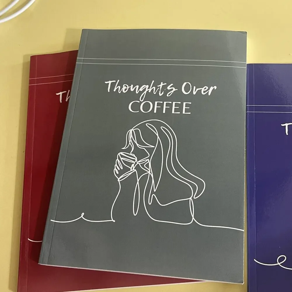 3 Minimalist Notebook Thoughts Over Coffee 7x10” Blue Green Burgundy 100 Pages E